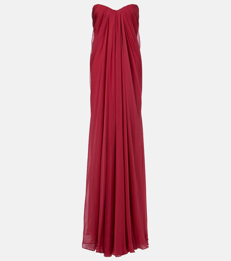Mcqueen Draped Silk Chiffon Bustier Gown Pink