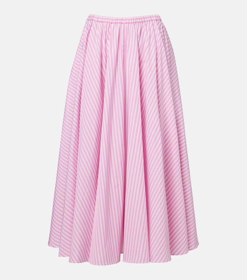 Patou Pleated striped cotton poplin midi skirt