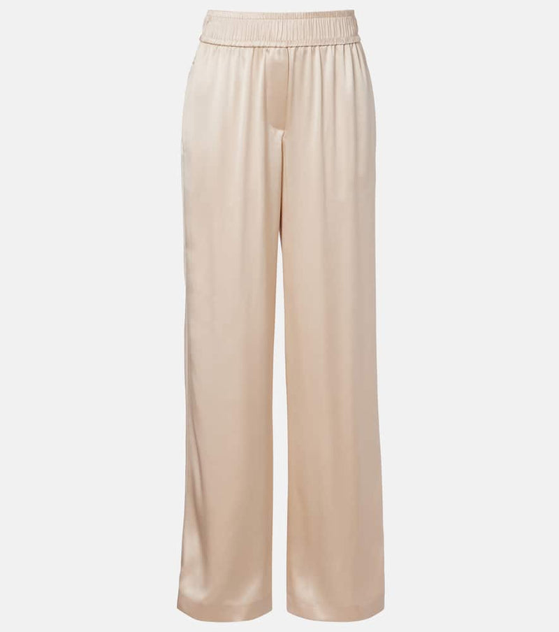 Brunello Cucinelli Silk-Blend Satin Wide-Leg Pants Beige