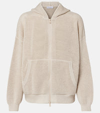 Brunello Cucinelli Open-knit cotton-blend lame zip-up hoodie