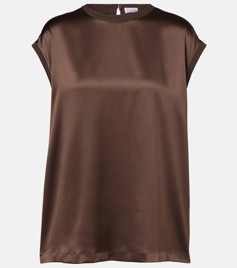 Brunello Cucinelli Silk-blend satin top