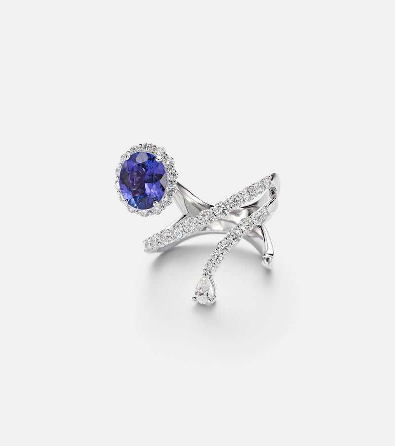Yeprem 18kt white gold ring ((750/1000)) with diamonds and tanzanite