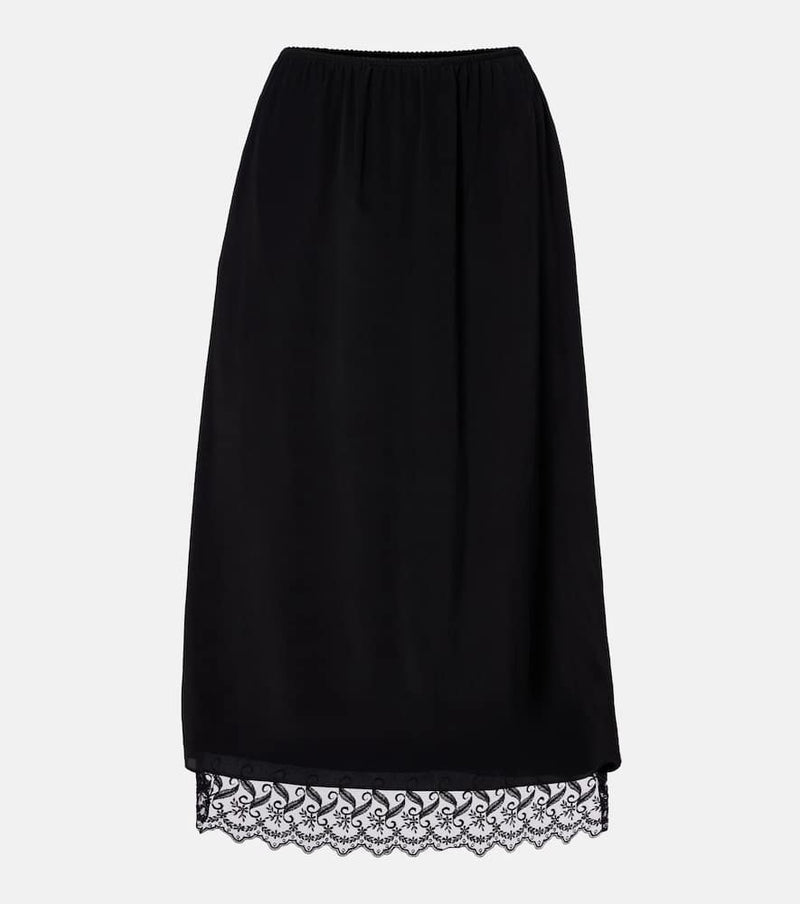 Simone Rocha Lace-trimmed crepe de chine midi skirt