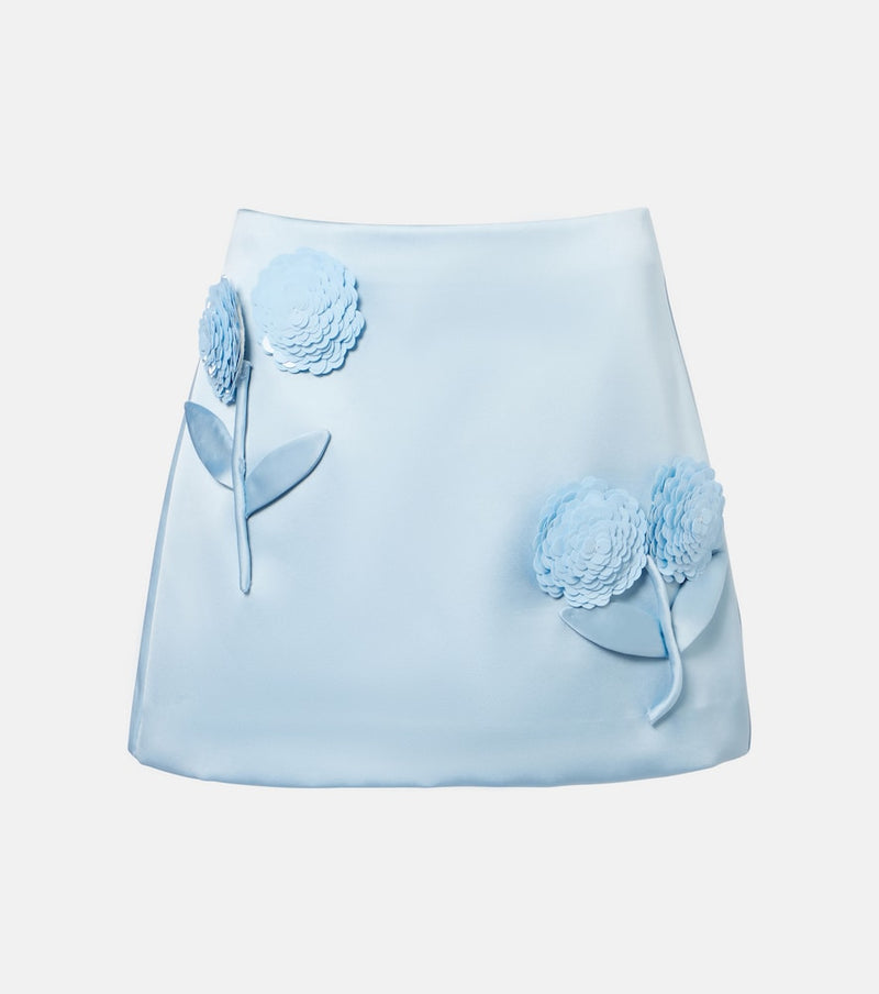 Self-Portrait Floral-applique satin miniskirt