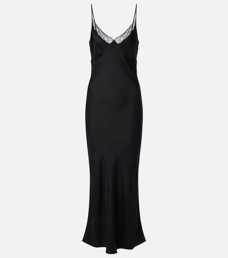 The Row Barina Lace-Trimmed Silk Slip Dress Black
