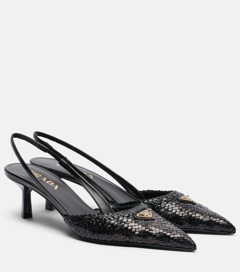Prada Woven leather slingback pumps