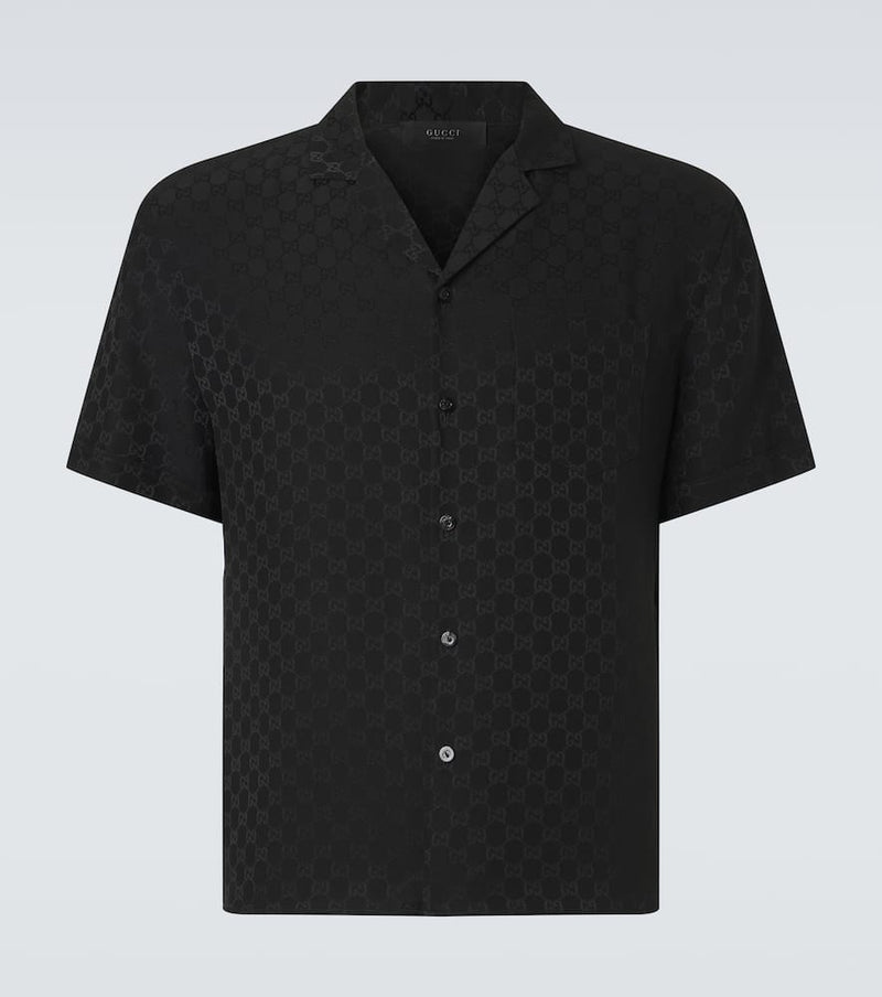 Gucci Gg Silk Jacquard Bowling Shirt Black