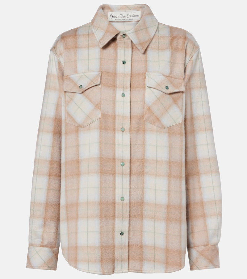 God\'s True Cashmere Champagne Tartan cashmere shirt with emerald
