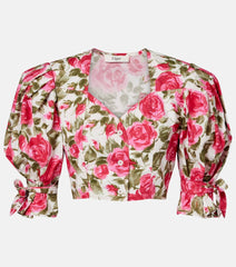 Chloe Floral cropped puff-sleeve cotton blouse