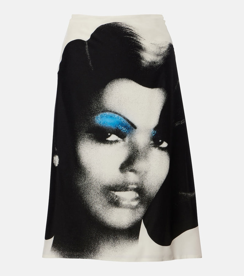 Versace Printed silk poplin midi skirt