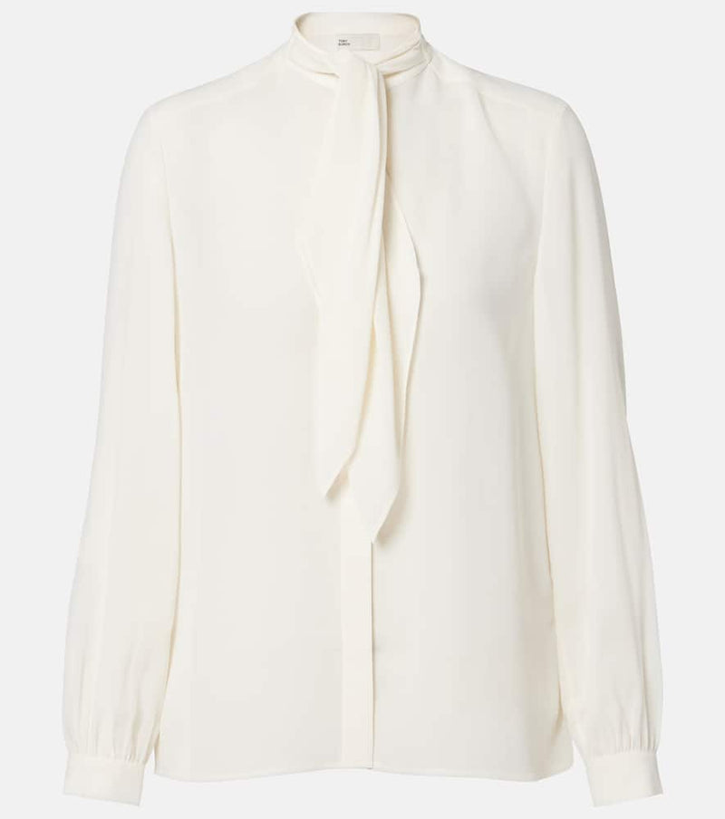 Tory Burch Tie-Neck Georgette Blouse White