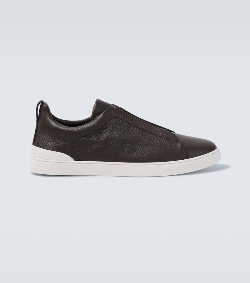 Zegna Triple Stitch Leather Sneakers Brown