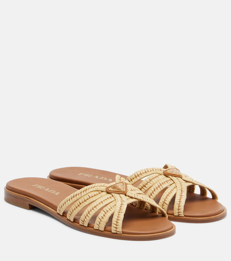 Prada Crochet raffia-effect slides