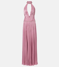 Costarellos Juliette halterneck georgette lame gown