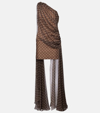 Elie Saab Caped one-shoulder polka-dot silk-blend minidress