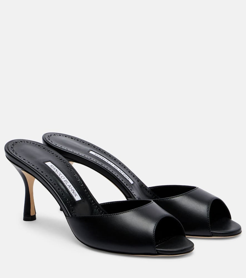 Manolo Blahnik Jada 70 Leather Mules Black
