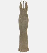 Roberto Cavalli Ribbed-knit lame maxi dress