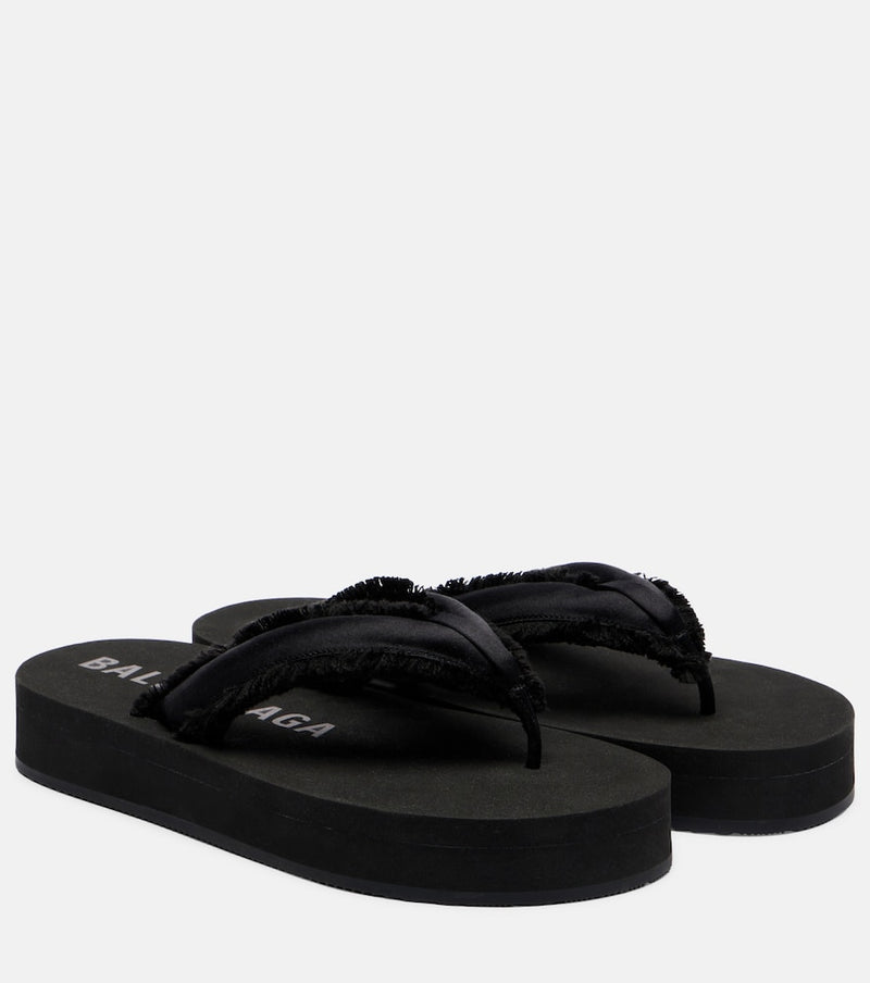 Balenciaga Cushy fringed satin platform thong sandals