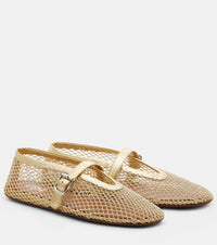 Alaia Leather-trimmed fishnet ballet flats