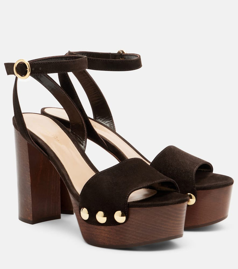 Gianvito Rossi Ardea Studded Suede Platform Sandals Brown
