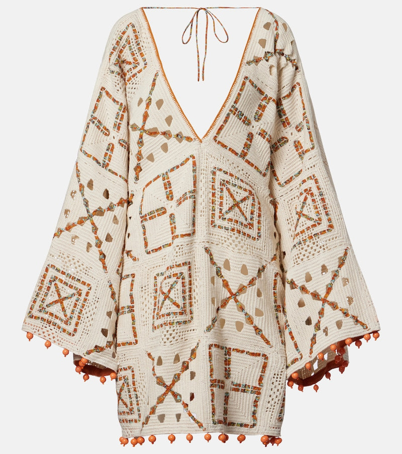 Alemais Marva beaded crochet cotton minidress
