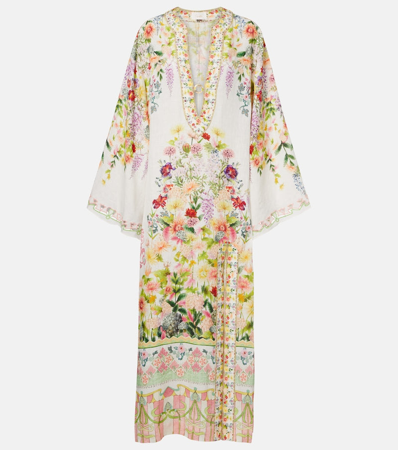 Camilla Cutout floral linen kaftan