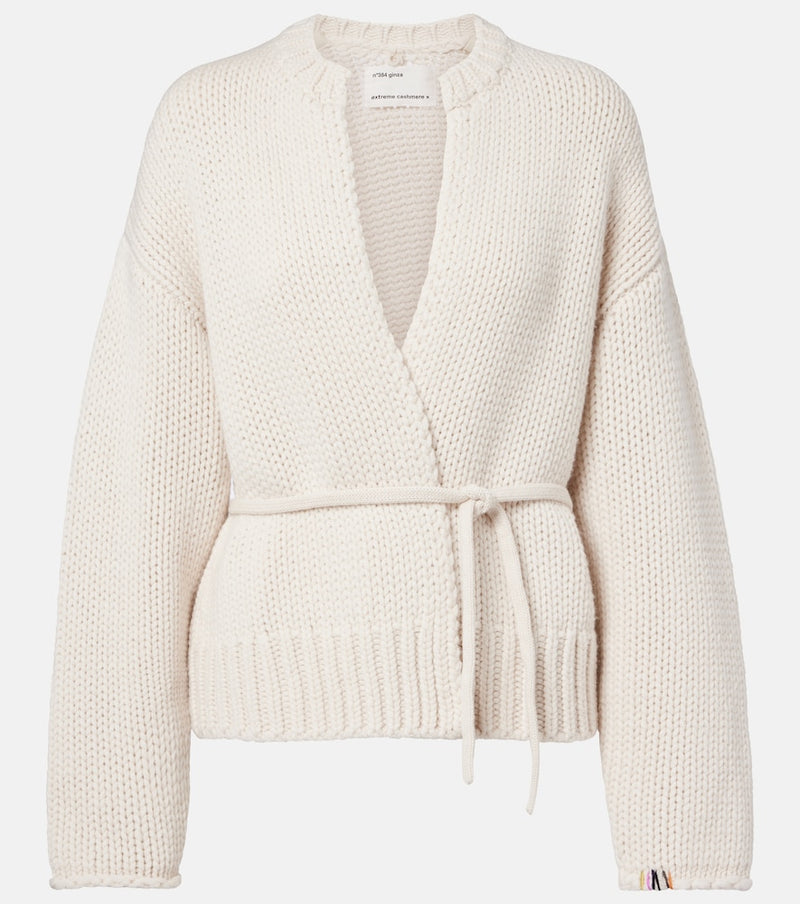 Extreme Cashmere N°384 Ginza cashmere wrap cardigan in Bone