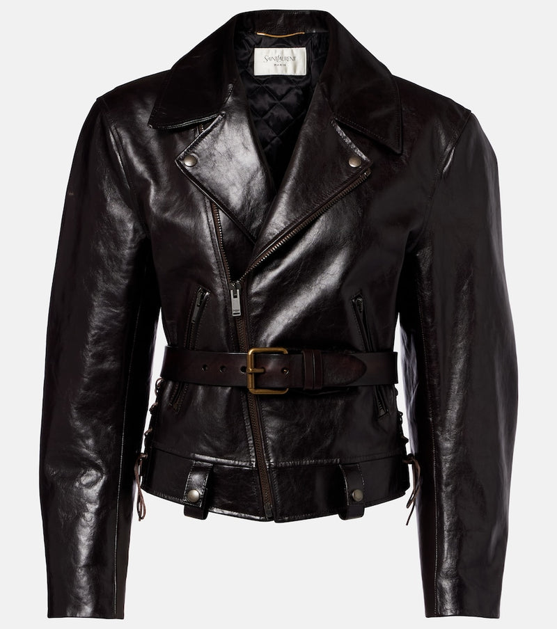 Saint Laurent Belted leather biker jacket