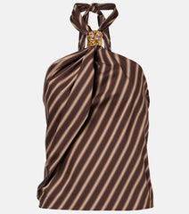 Jacques Wei Gathered striped cotton-blend top
