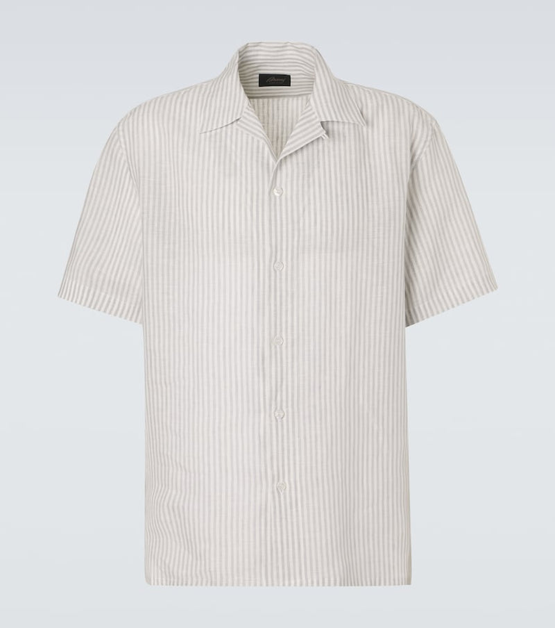 Brioni Striped linen bowling shirt