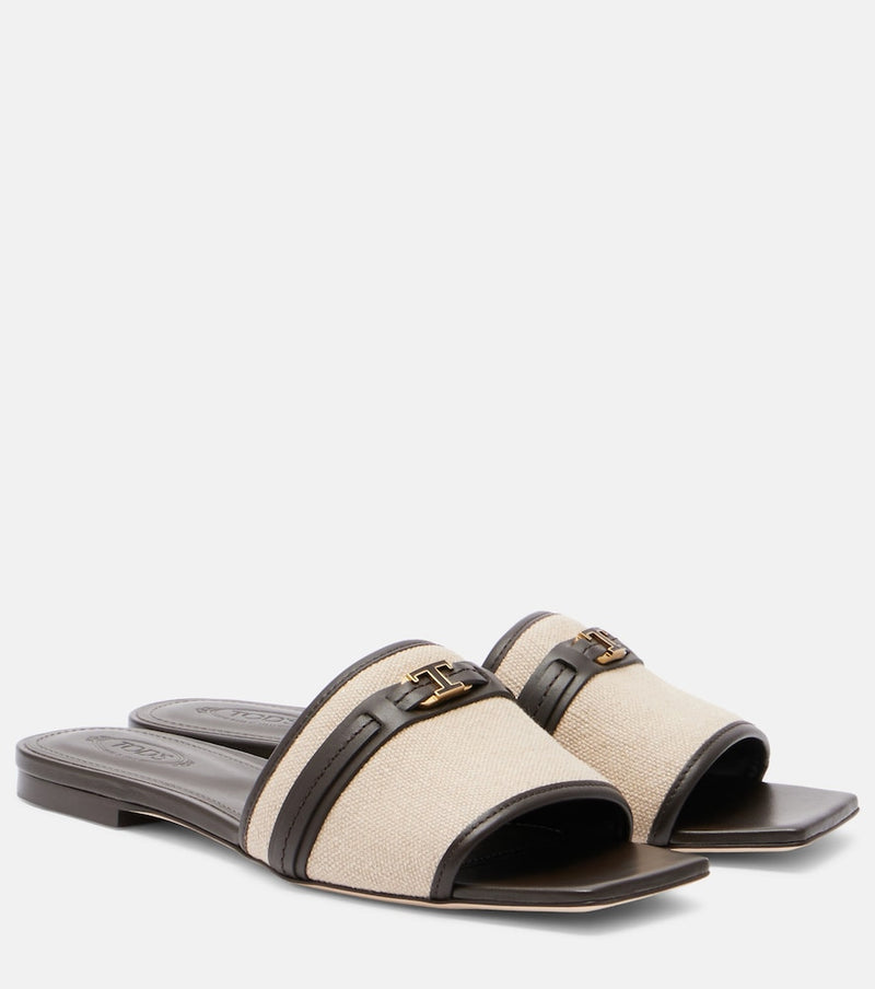 Tod\'s Leather-trimmed raffia slides