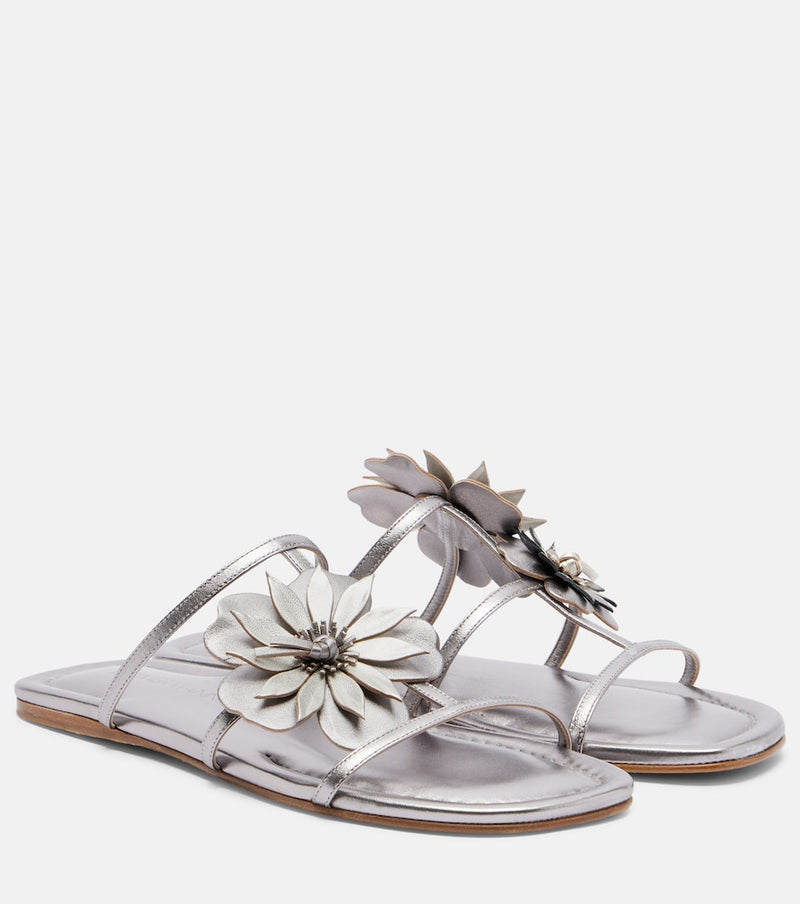 Zimmermann Floral-applique metallic leather sandals