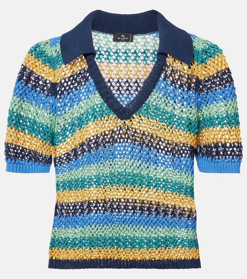 Etro Knitted striped cotton-blend crop top