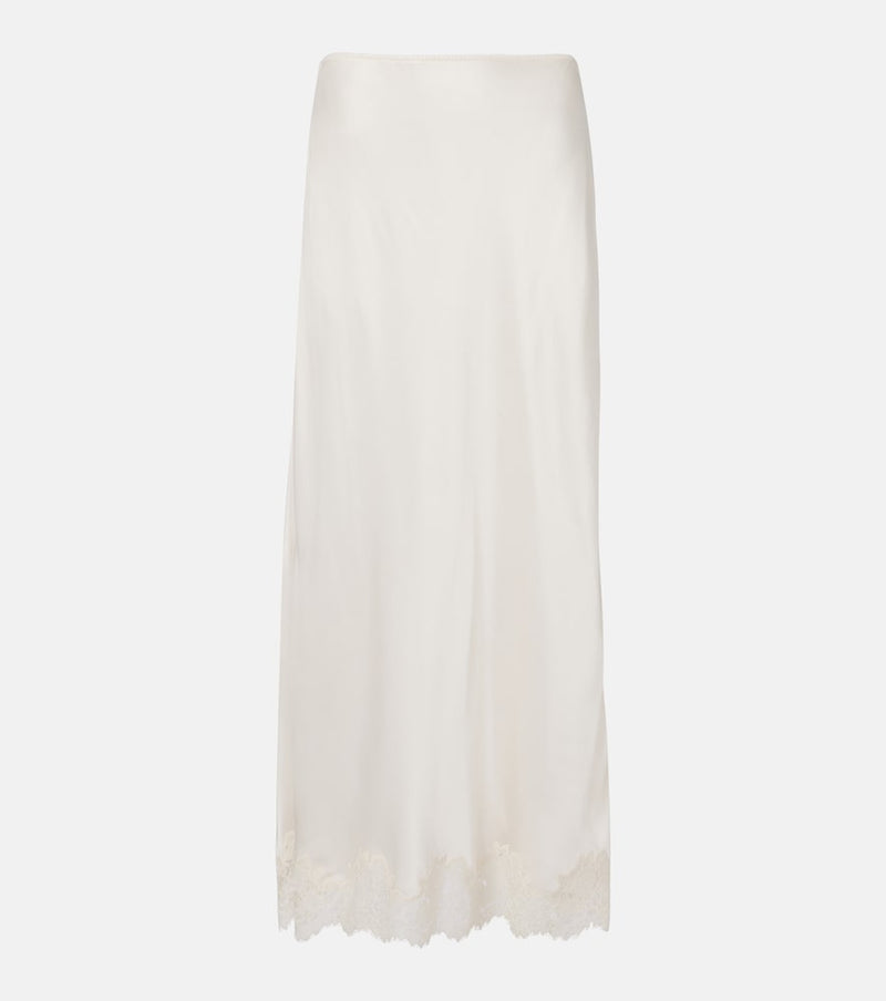Rixo Matilde lace-trimmed satin slip skirt