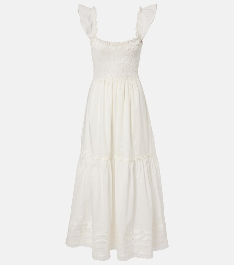 Faithfull Valentina shirred cotton maxi dress in Fiore Lace White