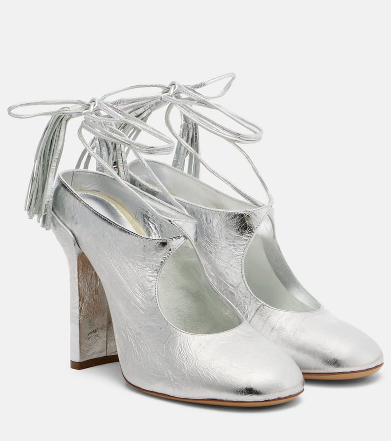 Dries Van Noten Metallic Leather Mules Silver