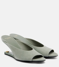 Balmain Suede cutout wedge mules