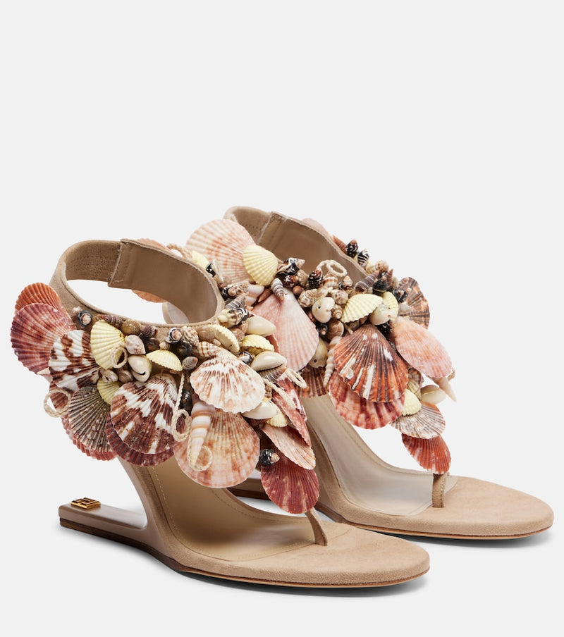 Balmain Embellished suede slingback wedges