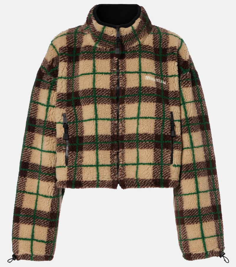 Miu Miu Plaid Cropped Fleece Jacket Multicoloured