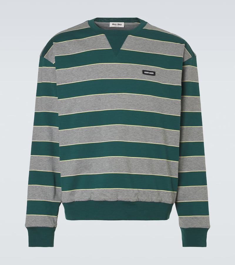 Miu Miu Striped Cotton Jersey Sweatshirt Green