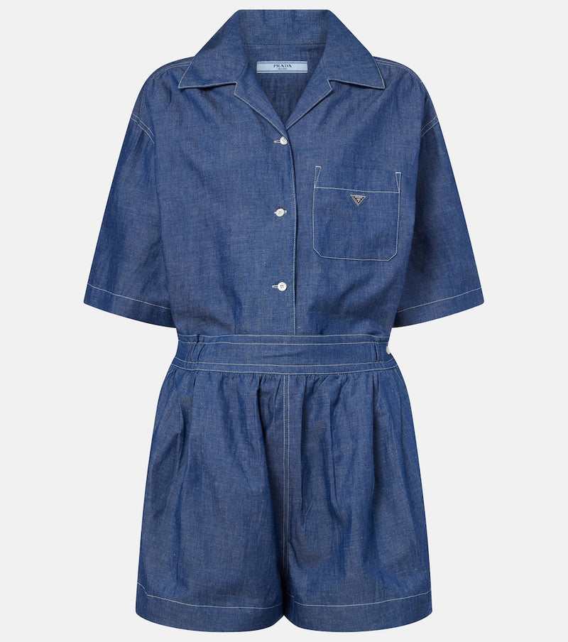Prada Cotton and linen chambray romper