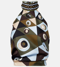 Pucci Occhi halterneck open-back silk twill top