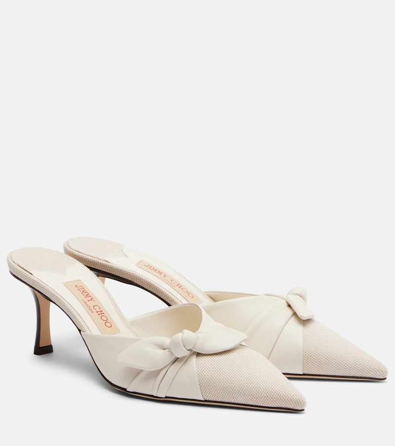 Jimmy Choo Livi bow-detail leather-trimmed canvas mules