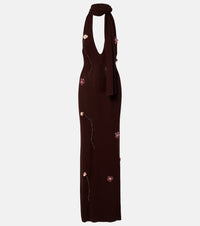 Aya Muse Stem floral-applique knitted maxi dress