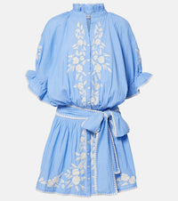 Juliet Dunn Embroidered cotton chambray minidress