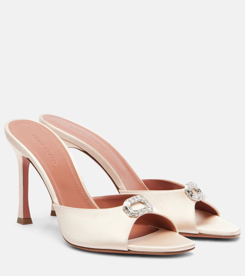 Amina Muaddi Mini Camelia embellished satin mules