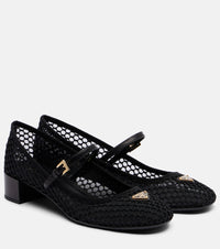 Prada Leather-trimmed mesh Mary Jane pumps