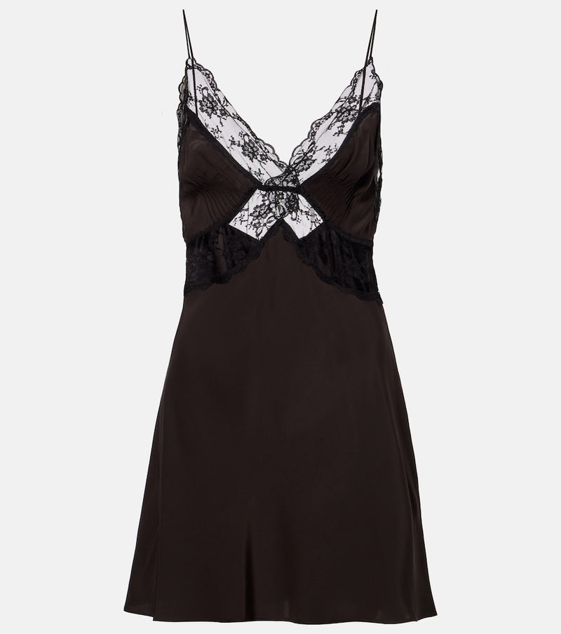 SIR Lace-trimmed silk minidress