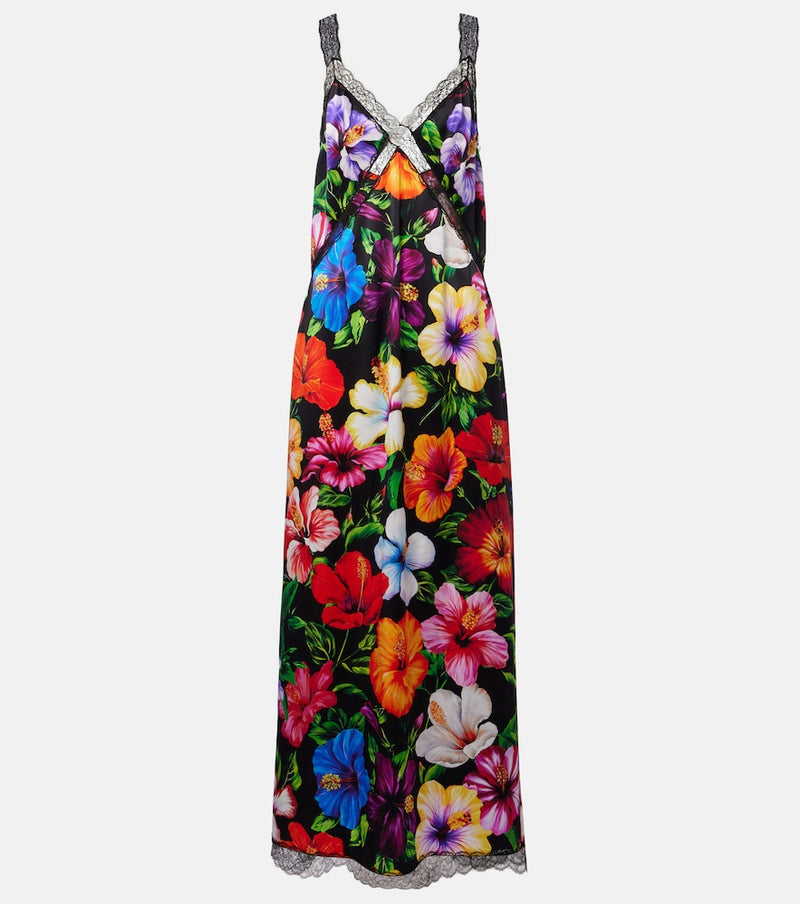 Dolce & Gabbana Floral lace-trimmed silk-blend maxi dress