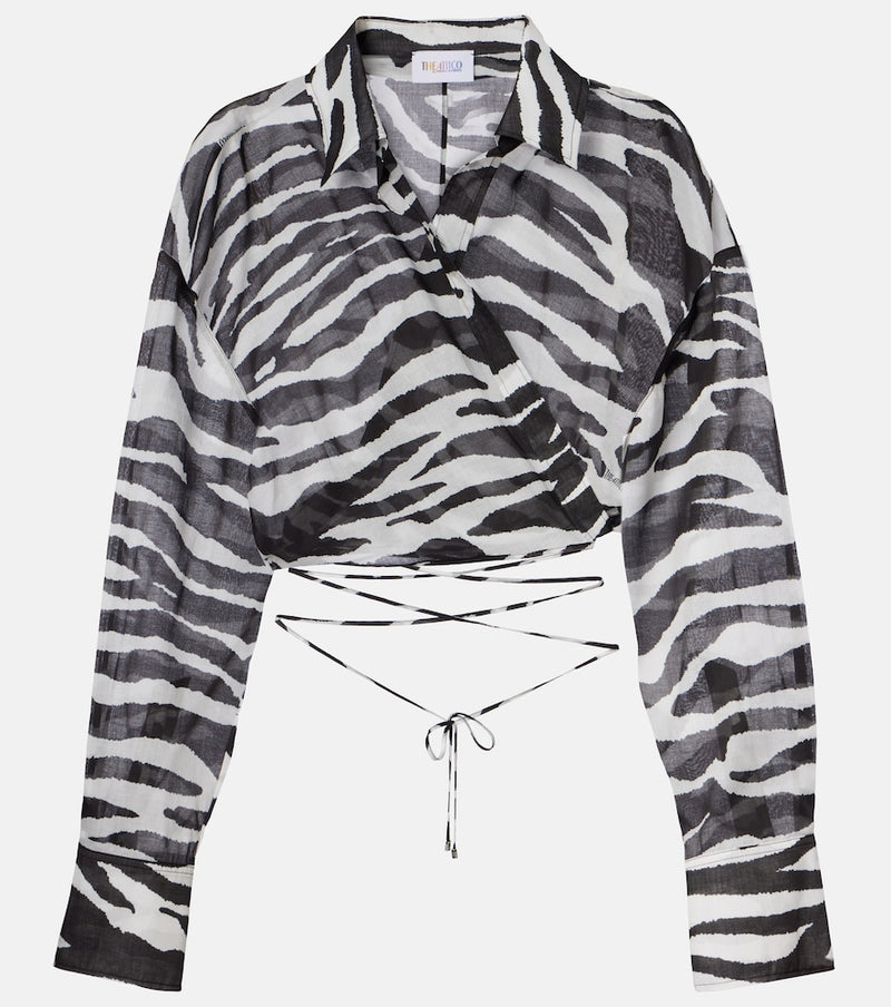 The Attico Zebra-print cotton muslin wrap top